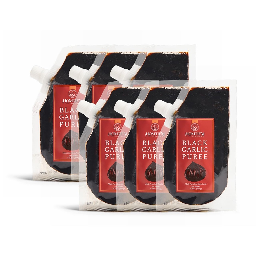 Homtiem Black Garlic Puree 150g. (Made from 100% Solo Black Knoflook), gefermenteerd voor 90 dagen, niet-GMO, klaar om te eten voor snacken en koken (6)