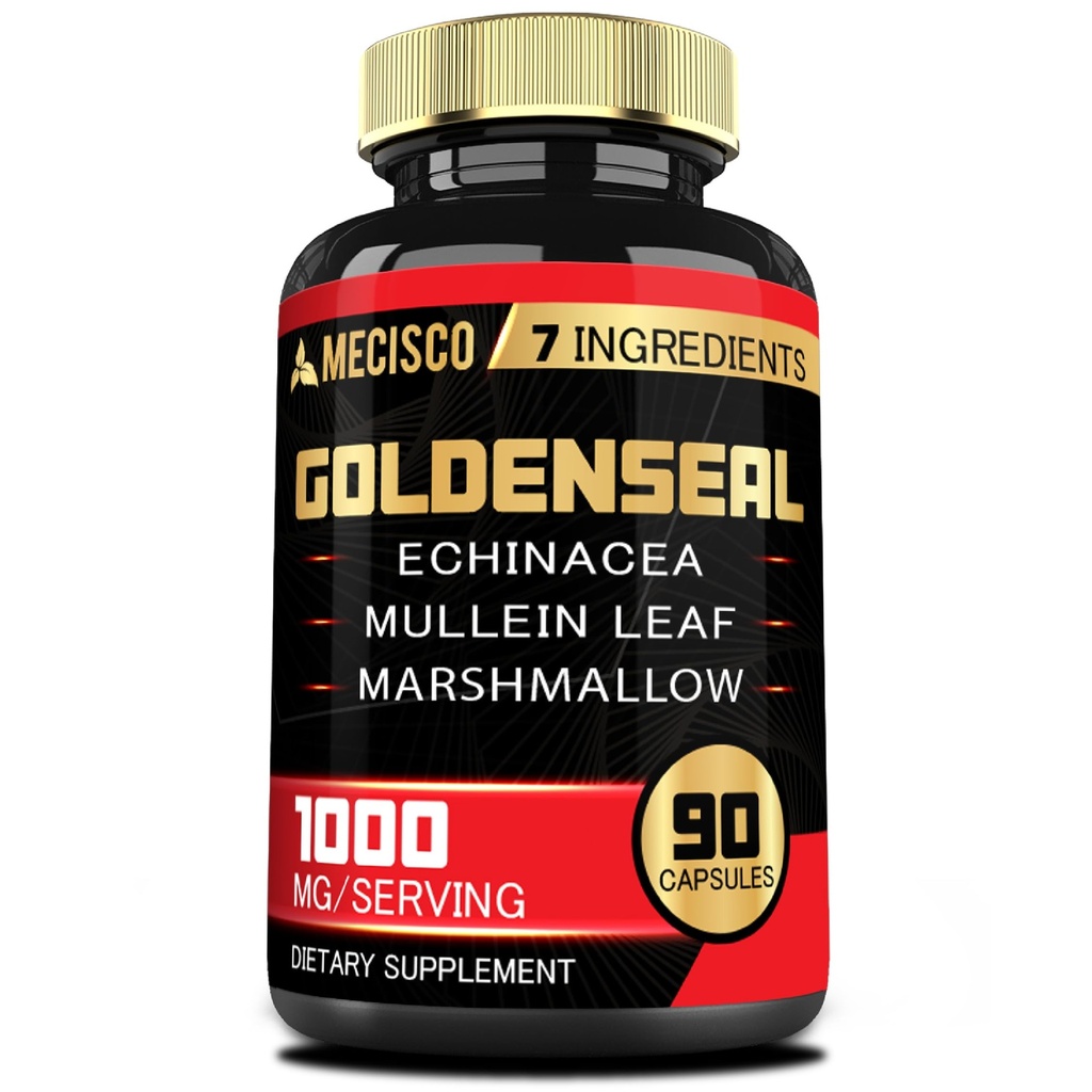 Goldenseal Root Capsule met Echinacea, Mullein Leaf, Plantain & More - 90 Veggie Capsules - 7in1 Ondersteunt Immune System, Digestieve Gezondheid, Glad ademen, en Body Management