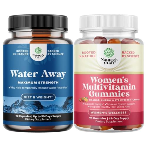Bundle of Water Away Pillen - Fluid Retention Supplement met Dandelion Leaf Extract voor Bloating Relief - Capsules voor Leg & Feet Zwelling en Vrouwen Multivitamine Gummies voor Volwassenen Energie & Immuniteit