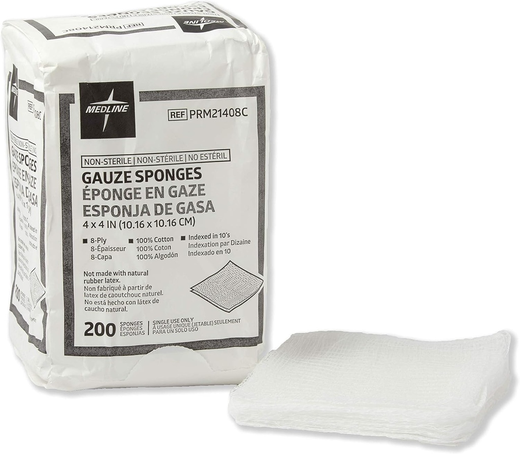 Eponges en coton non stérile Medline, 8 Ply, Idéal pour la couture et le nettoyage, étui de 4000