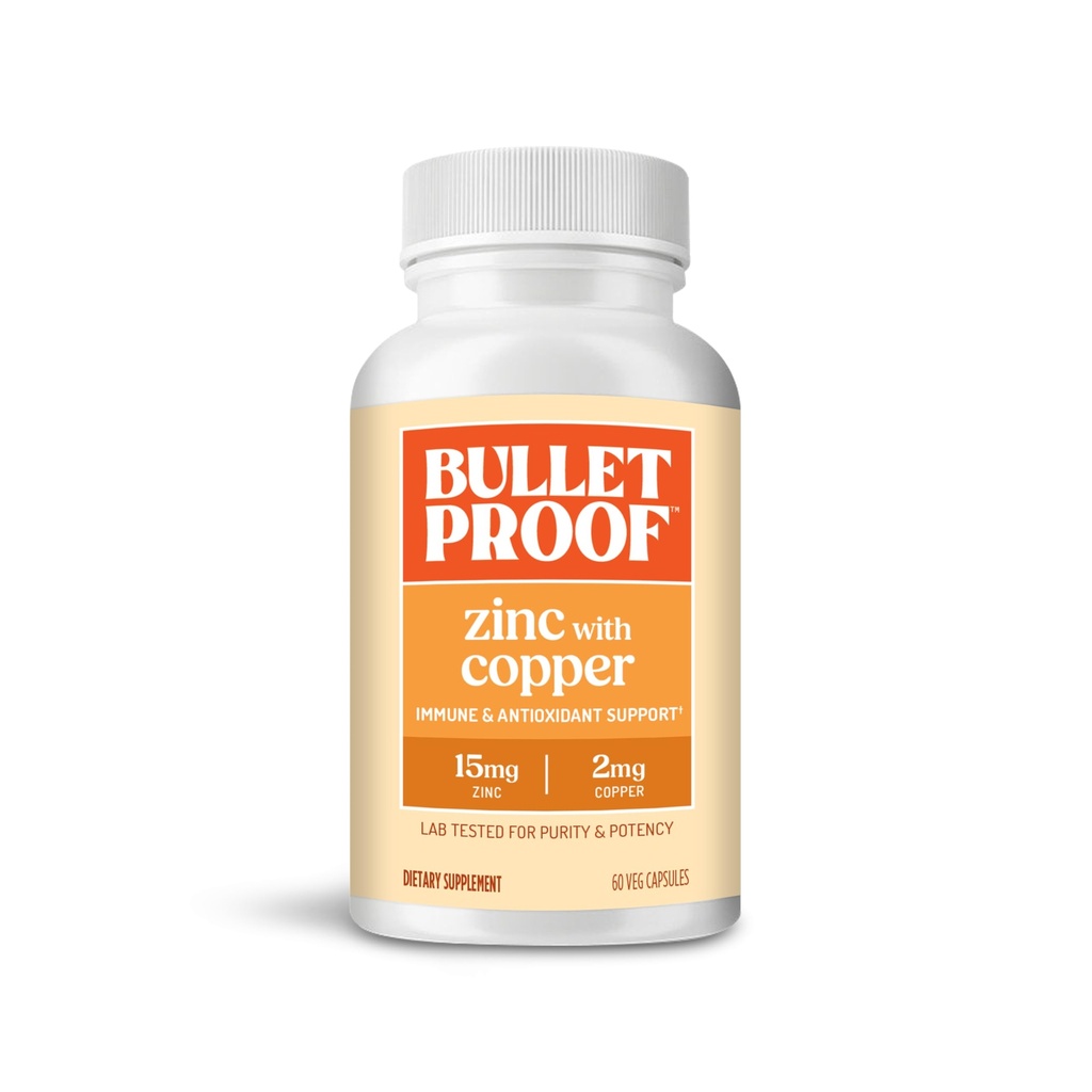 Kogelvrij zink met kopercapsules, 60 tellingen, mineralen en antioxidantsupplement voor immuniteit en mood