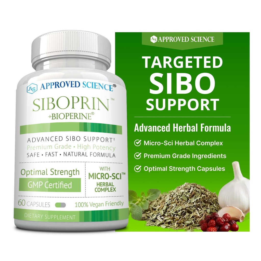 Goedgekeurde Science Siboprin - 60 capsules - Ondersteuning Gut Balance, Soothe Intestinal Irritation, Help met Krampen en Bloating - Caprylzuur, Barberry, Oregano - Vegan