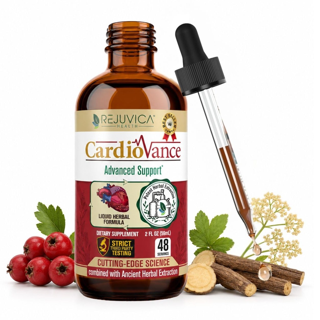 Rejuvica Health CardioVance - Hartondersteuning Supplement - vloeibare levering voor betere absorptie - Hawthorne, Hibiscus, Arjuna, Olive Leaf & Meer!