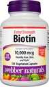 Webber Naturals Biotin 10.000 mcg, extra sterkte, 120 capsules, gezond haar, huid & nagels, vitaminesupplement, veganistisch