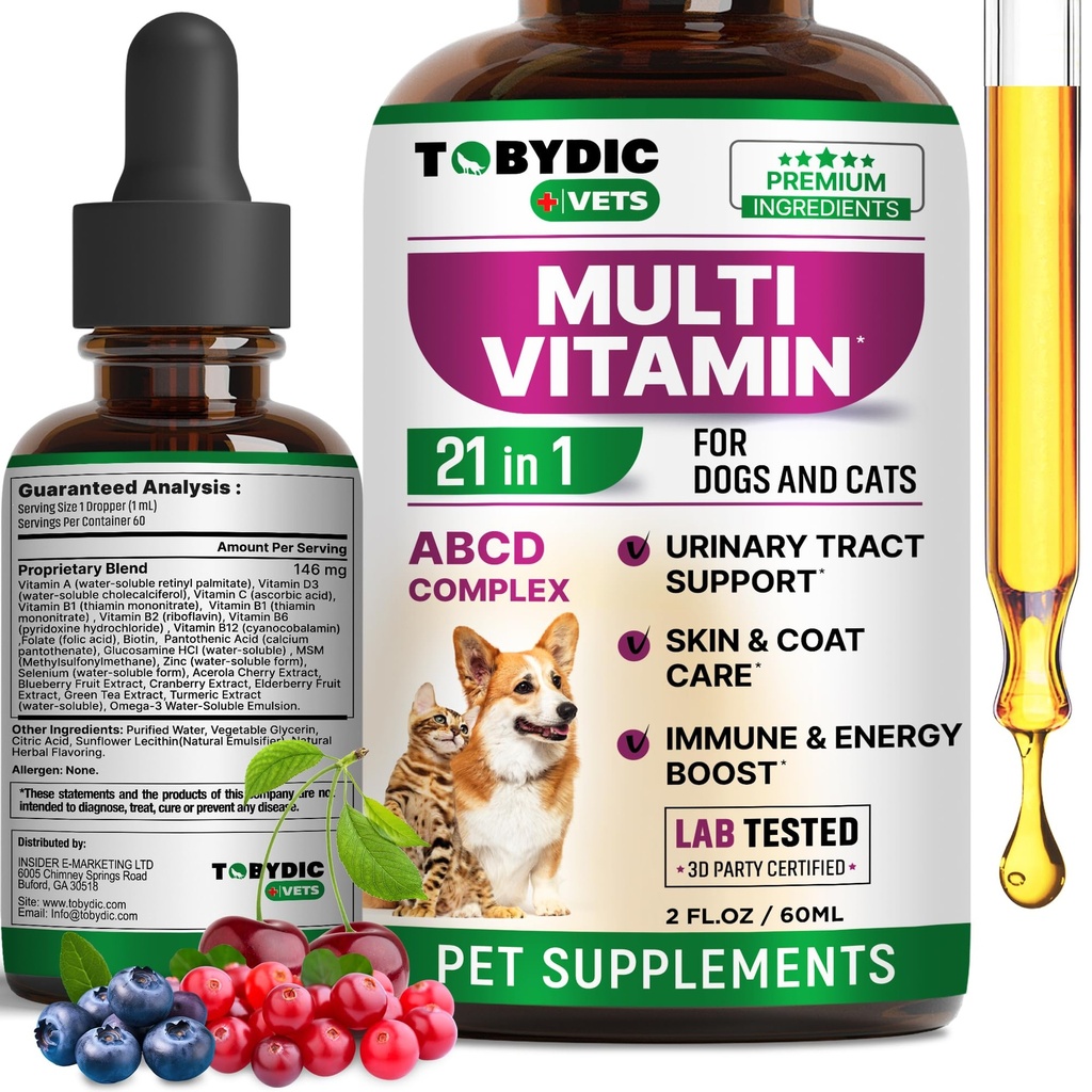 Cat & Hond Multivitamine 21 in 1 Pet Supplementen met Cranberry & Glucosamine - Natuurlijke Geneeskunde & Ondersteuning voor UTI, urinetrek, blaas, nieren, huidjas, gewrichten behandeling Made in USA