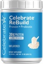 Vier vitamines Herbouw Proteïnepoeder met Probiotica & Prebiotica - 20g Wei Isolaat Proteïne, Hoge Vezel, voor Post Bariatrische Chirurgie Patiënten - Unflavored (15 Servers)