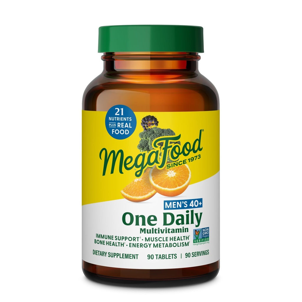MegaFood Men's 40+ One Daily Multivitamine voor mannen met vitamine B, vitamine D3, Selenium, zink & Real Food - Immune Support, Energy Metabolisme, and Muscle & Bone Health