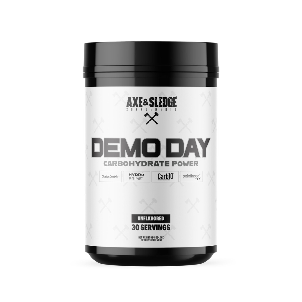 Axe & Sledge Supplementen Demo Day Intra-workout Carbohydraat Poeder met Cluster Dextrin, Carb10, Hydromax, & Palatinose, Verbetert prestaties en pompen, 30 porties (Unflavored)