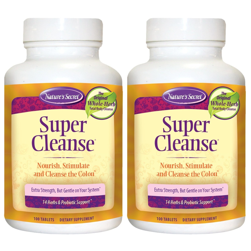 Nature Secret Super Cleanse Extra Strength Detox & Gentle Elimination Body Cleanse, Digestive & Colon Health Support - Stimuler le mélange de 14 herbes avec des probiotiques - 100 comprimés (paquet de 2)