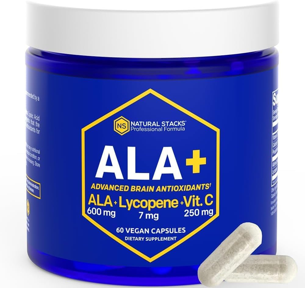 NATUURLIJKE STAKKEN Alpha Lipoïnezuur 600mg w/Lycopeen en vitamine C - Supplement voor immuniteit en celfunctie - Supplement voor hersengezondheid