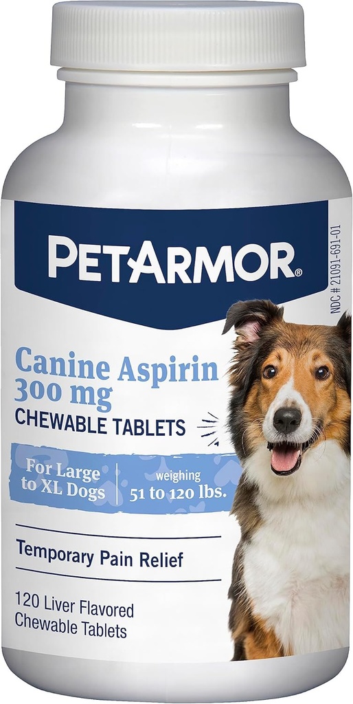 PetArmor aspirine voor grote honden, snelle acting anti-inflammatoire en pijnverlichting voor honden, vet-kwaliteit gezamenlijke ondersteuning en pijn Meds voor honden, 120 lever smaak tabletten