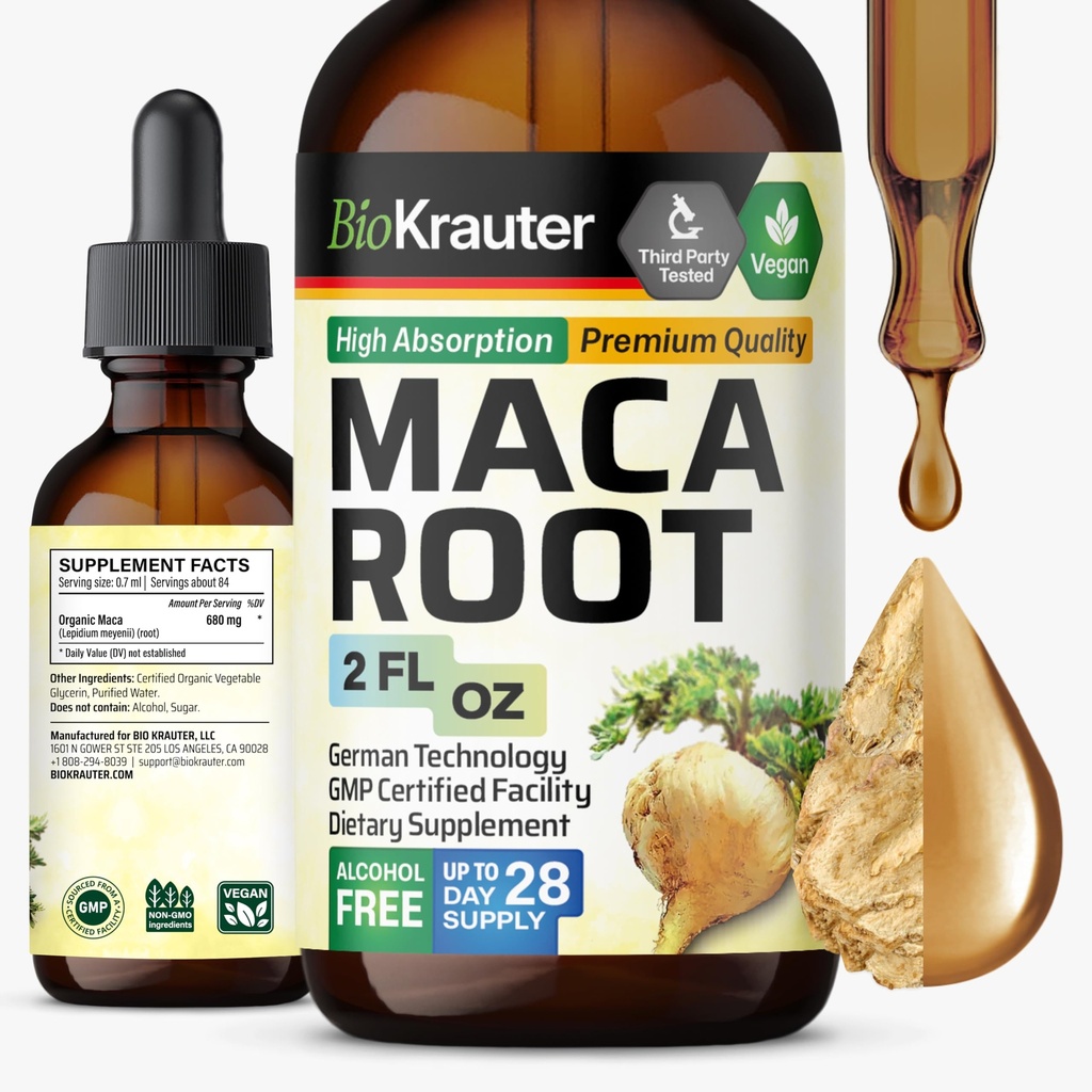 BIO KRAUTER Maca Root Liquid Drops - Maca Root Tinctuur - Vegan, Sugar & Alcohol Free Extract 2 Fl.Oz.