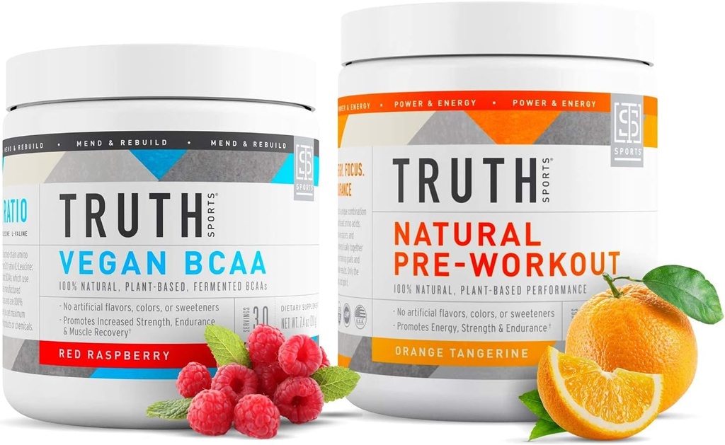 Truth Nutrition Natural Atlete Workout Stack - Natural Preworkout (Orange Tangerine) + Vegan BCAA (Red Raspberry)