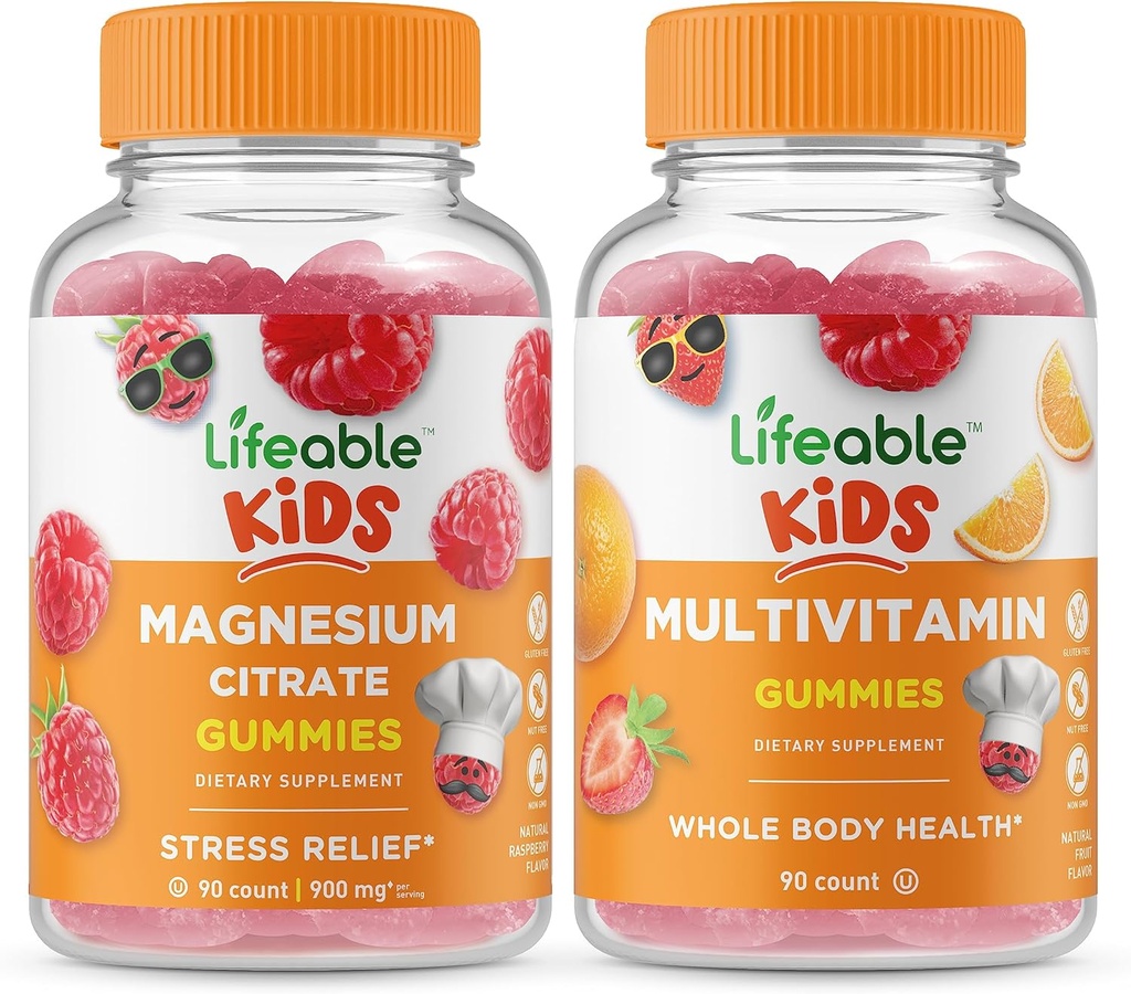 Levensvatbare Magnesium Kids + Multivitamine Kids, Gummies Bundle - Grote Proeverij, Vitamine Supplement, Glutenvrij, GGO-vrij, Kauwgom