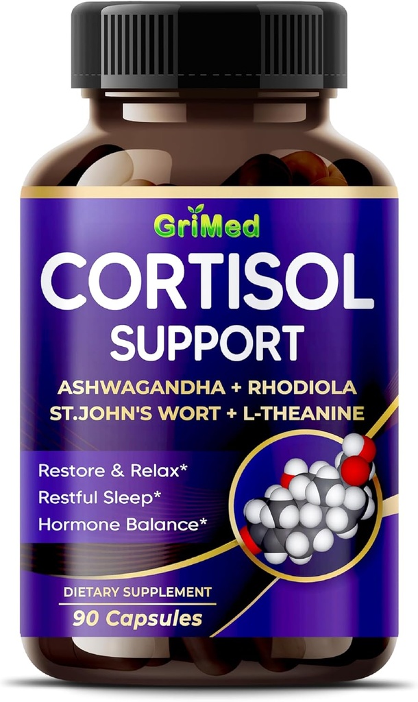 GriMed Ashwagandha Rhodiola 14,150mg - x 10 Puissance avec St.John's Wort, L-Theanine - Restauration et détente, sommeil reposant - États-Unis Fait et testé (90 comte (paquet de 1))