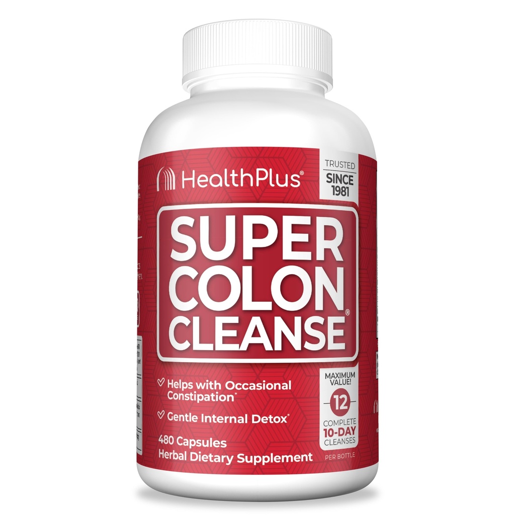 Health Plus Super Colon Reiniging 120 dagen Levering van zacht Gut Cleanse Detox, Psyllium Husk, Probiotica voor Constipatie Verlichting & Digestieve Ondersteuning, 480 Capsules