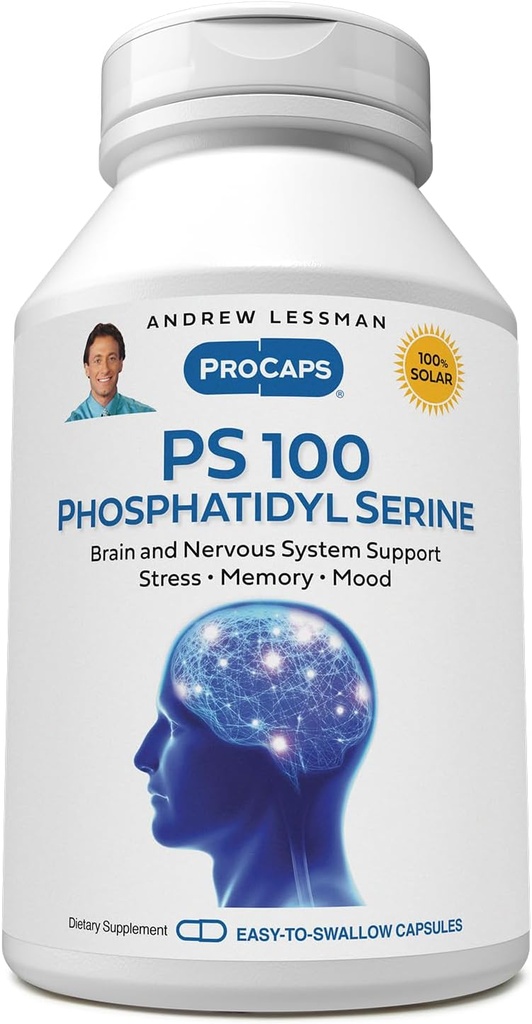 ANDREW LESSMAN PS 100 Fosfatidyl Serine - 240 Capsules - Ondersteunt hersenen en zenuwstelsel, geheugen, cognitieve functie. Essentieel voor Neurotransmitter Productie en Release. Geen additieven