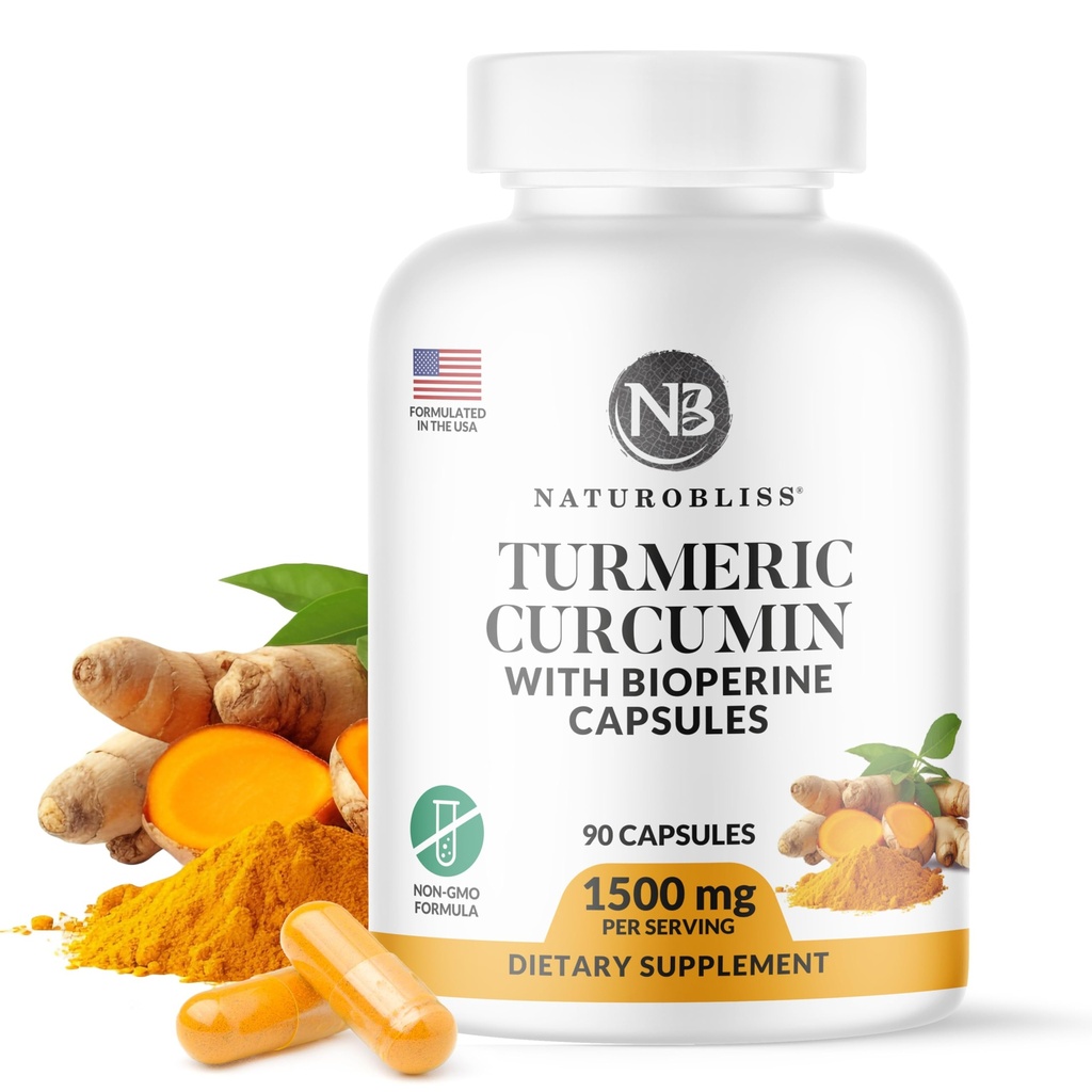NaturoBliss Curcumine curcumine avec BioPerine 1500mg - Non OGM - Sans gluten - 90 Capsules