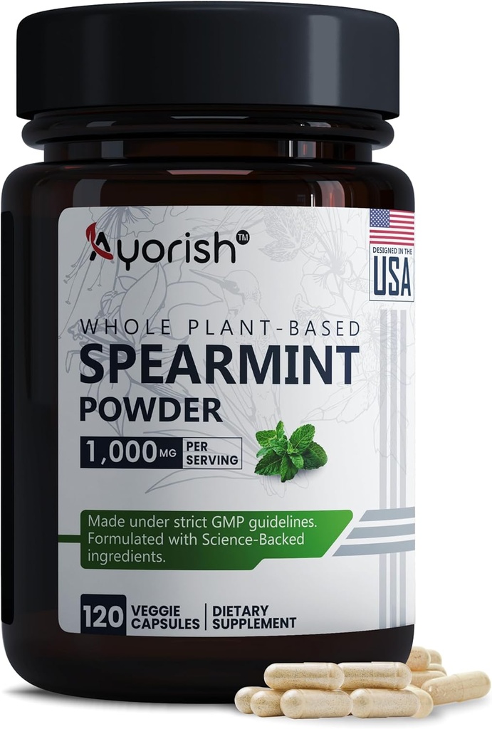Capsules de Spearmint 1000mg - Feuilles de Spearmint pour Nettoyant Gut et Soutien Digestionnel - Supplément Spicata Mentha - Non OGM, Sans gluten - 120 Nombres