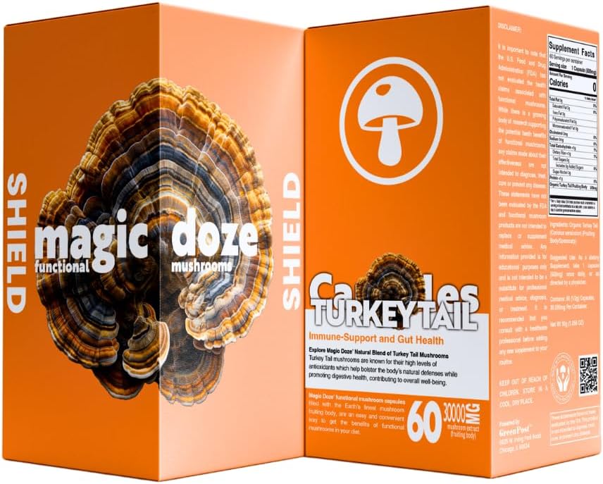 Magic DozeTM Turkey Tail Mushroom Capsules - 60 Capsules for Immune Support & Digestive Health