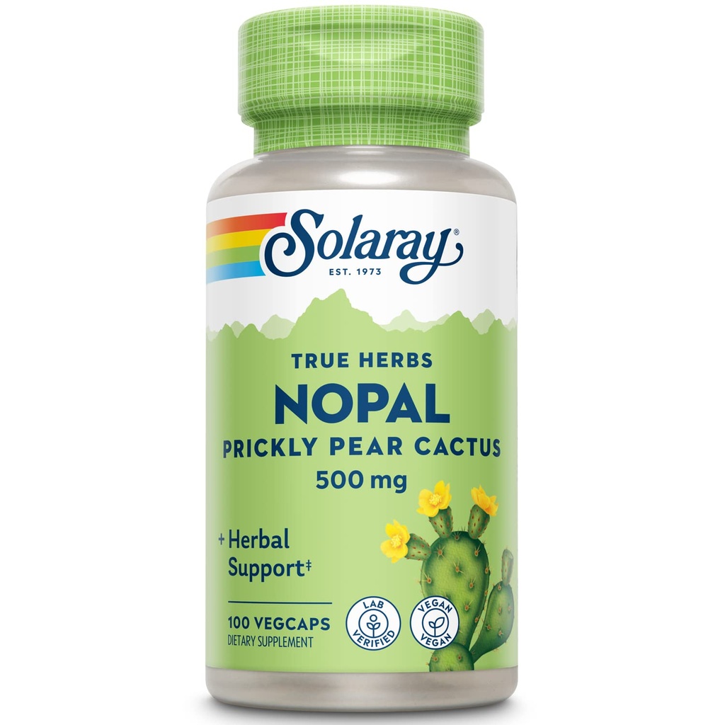 SOLARAY Nopal Prickly Pear Cactus 500 mg, met natuurlijk voorkomende Dieetvezel, Antioxidanten, Carotenoïden en andere voedingsstoffen, Vegan, 60 dagen geld terug garantie, 100 porties, 100 VegCaps
