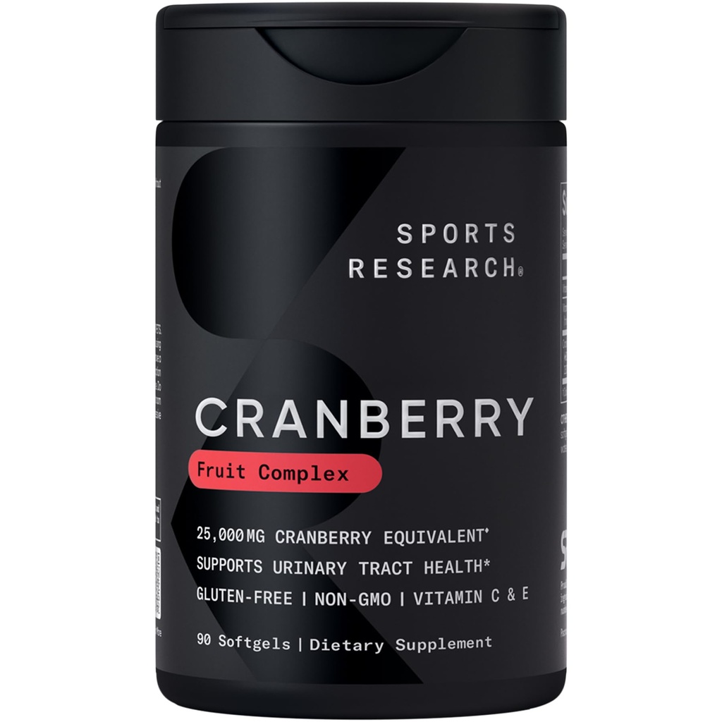 Sportonderzoek Cranberry Fruit Complex Supplement - Softgels for Urinary Tract Health Support - Equal to 25.000mg Cranberry, Made with Pacran & Vitamins C & E - Non-GMO & Gluten Free - 90 Tel.