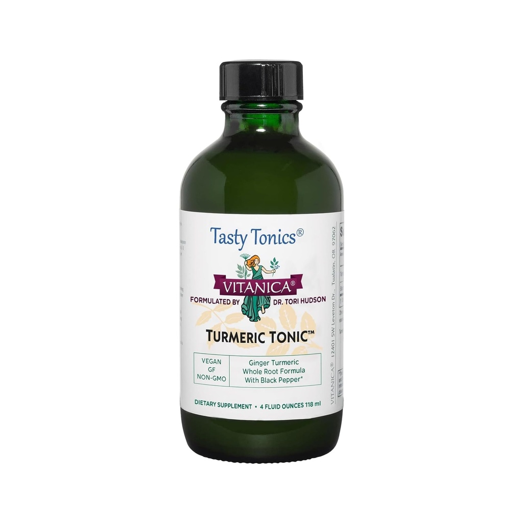 Vitanica, Kurkuma tonic, niet-GMO Liquid Turmeric Curcumin Supplement 1000 mg, met Black Pepper en Gember, Antioxidant, Veganistisch, Glutenvrij, 4 Ounce