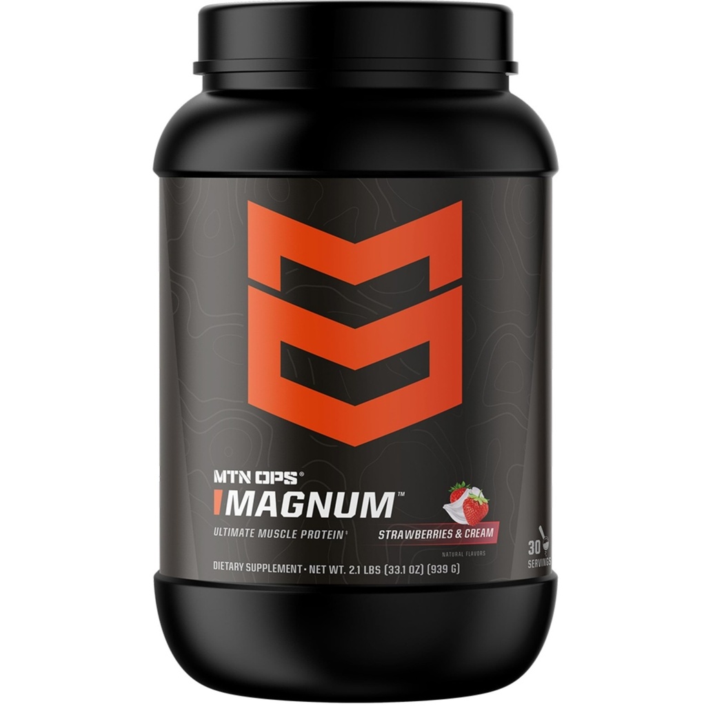 MTN OPS Magnum Strawberry Protein Powder, 23g Wei Isolaat Proteïne & Melk Proteïne met BCAA's, Zero Sugar & Gluten Free, Aardbeien & Cream, 30-Serving Tub