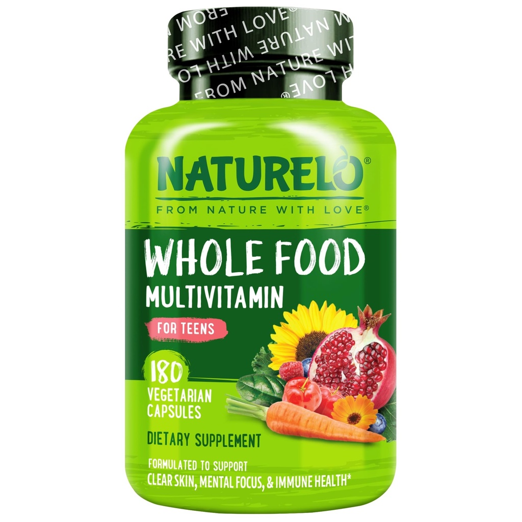 NATURELO Tiener Multivitamine - Whole Food Multivitamine - with Minerals for Teenage Boys & Girls - Supplement for Active Kids - Non-GMO - Vegan & Vegetarian - 180 Capsules