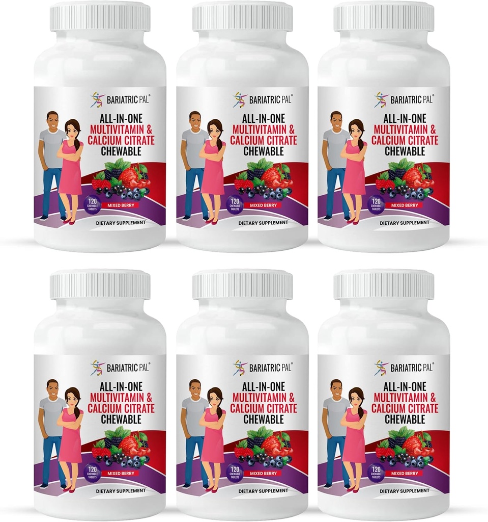 BariatricPal "All-in-ONE Kauwbare multivitamine met calciumcitraat en ijzer - gemengde bessen (180-dag levering)