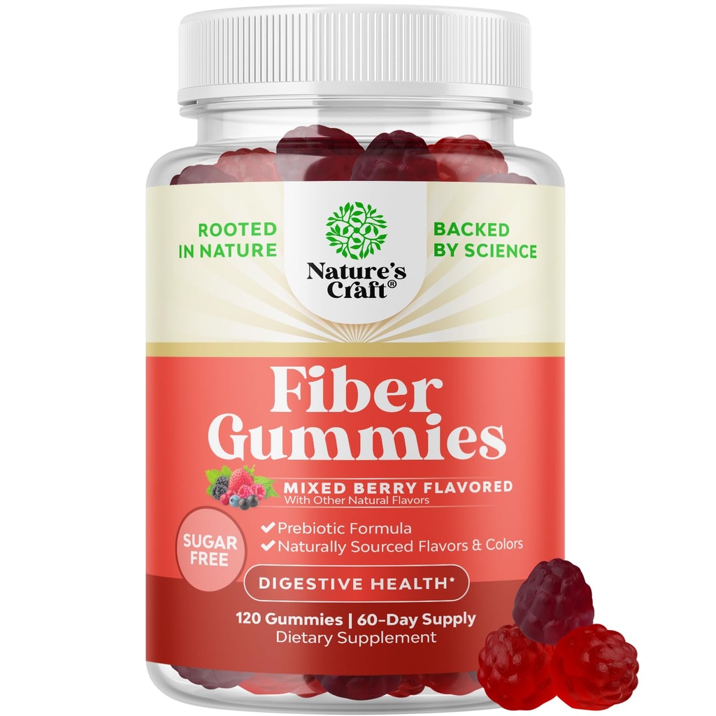 Fiber Gummies for Adults - Chicory Root Supplement with Prebiotic Support for Gut & Dispatitive Health - Oplosbare digestie Capsules for Moomach Regulation & Immune Aid - Sugar Free & Vegan - 120 Tel.