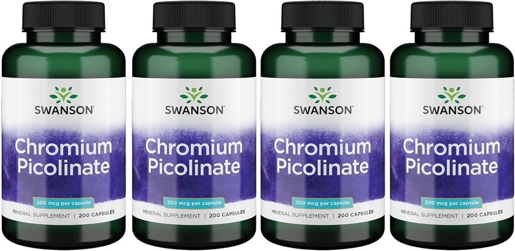 Picolinate de chrome de Swanson - Supplément naturel Promouvoir le métabolisme et la gestion du poids - Soutient des niveaux sains déjà dans la gamme normale - (200 capsules, 200mcg chacune)