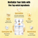Anti-aging, Resveratrol,NADH& PQQ, gezond haar, huid en nagels, Cellular Health, Spermidine, Ubichinol, GMP, Made in USA 60 Capsules