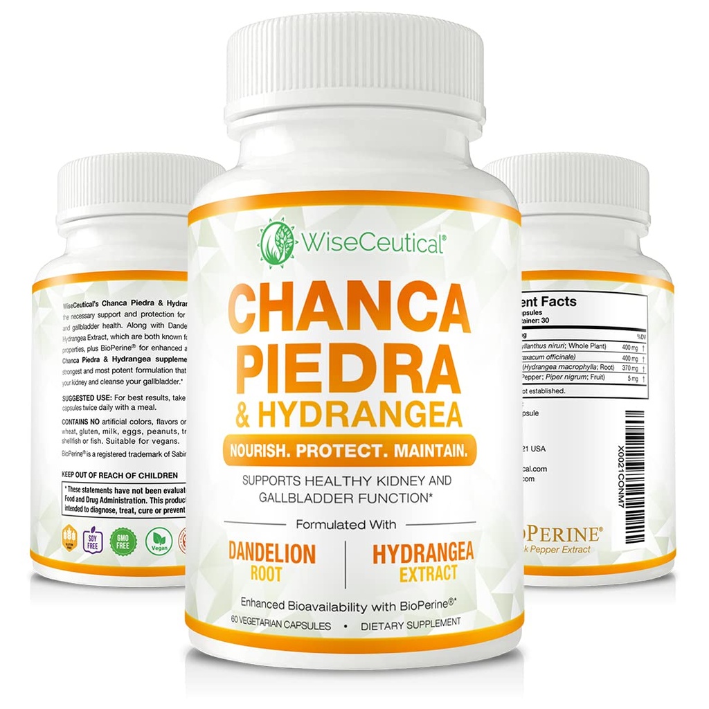 Max Strength Chanca Piedra, Hydrangea & Dandelion Root - Natural Nier & Gallblad Formula - Stone Breaker, Flush Impurities, Cleanse Urinary Tract - Enhanced with BioPerine. 60 Veggie Capsules.