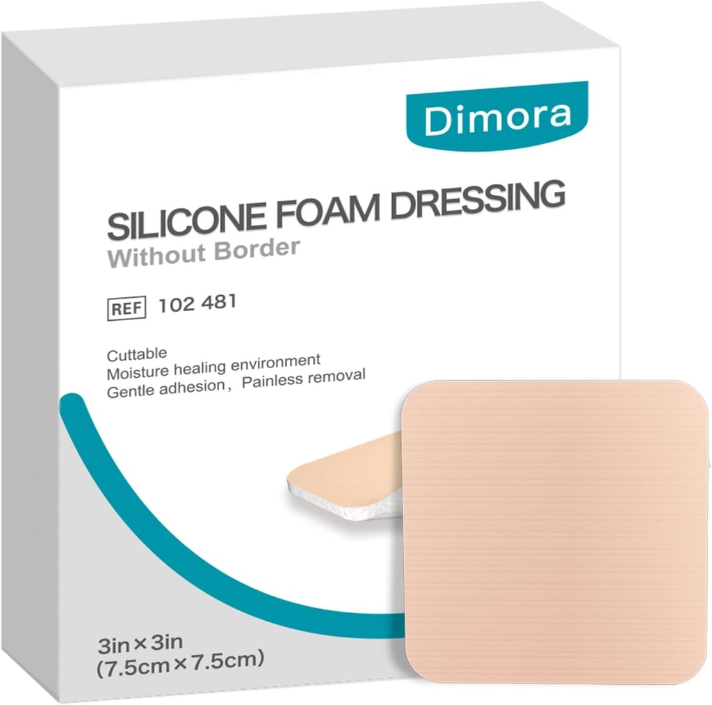 Dimora Silicone Foam Dressing Without Border 10 Pack- 3"x 3" Hoog Absorberende Kleefstof Waterdichte Bandages voor Wonden, Cuttable Pads voor Wondverzorging en Dressing