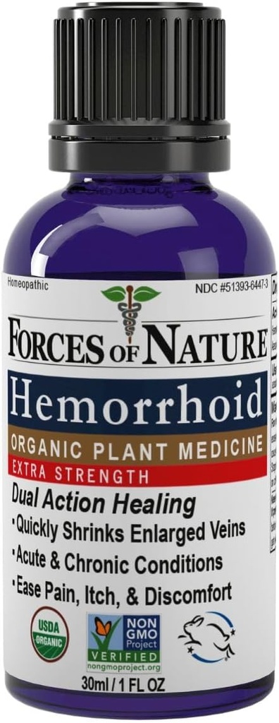 Krachten van de natuur aambei controle extra sterkte, Organische Homeopathische Geneeskunde met heks Hazel, Horse Chestnut, en verzachtende essentiële oliën voor jeuken, zwelling en ongemak, 1.0 FL OZ