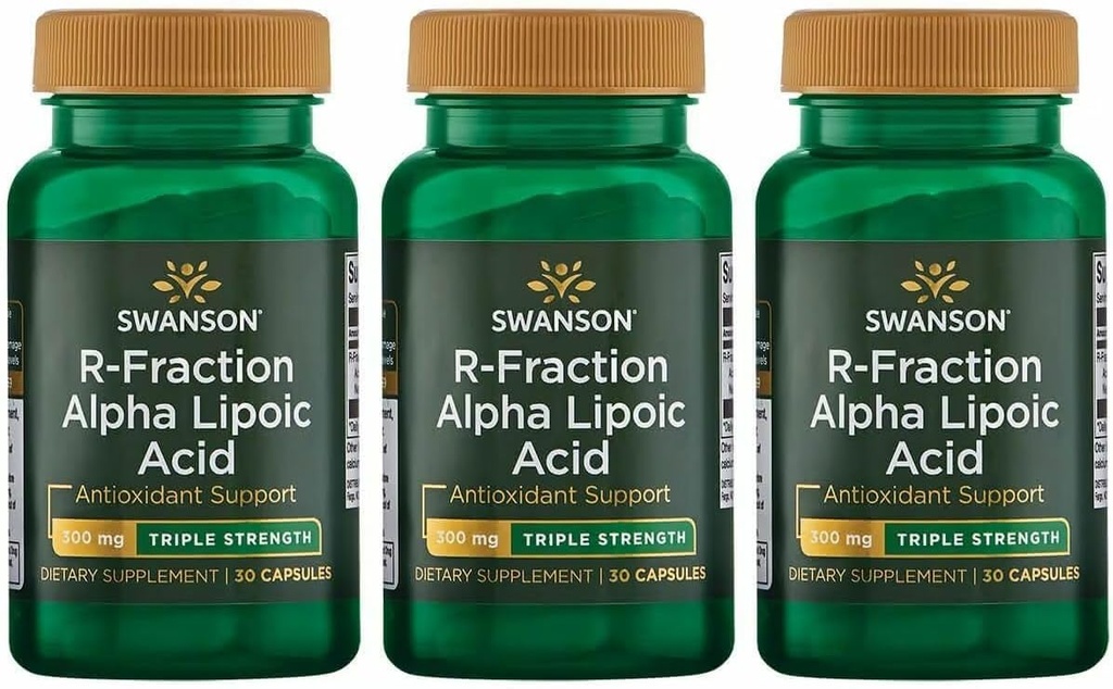 Swanson Drievoudige sterkte R-Fractie Alpha Lipoïnezuur - bevordert gezonde bloeddruk en levert essentiële voedingsstoffen - (30 capsules, 300 mg elk) (3 verpakkingen)