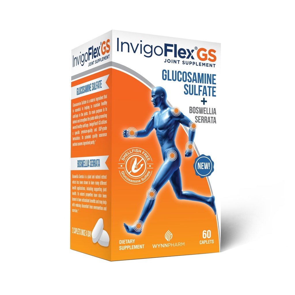 INVIGOFLEX® GS - Glucosaminesulfaat (Shellfish Free, Sodium Free & Vegetarian Safe) Niet GGO, Glutenvrij - met Boswellia Serrata - Knieën, handen, rug en hiep Premium Joint Supplement
