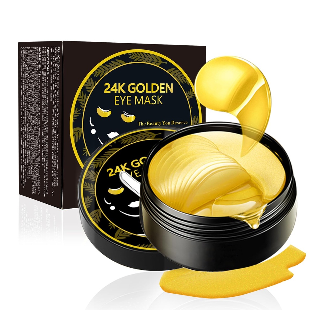 Onder Eye Patches, 24K Gold Eye Mask, 60PCS Under Eye Mask, Collageen Gel Pads Patch behandelingen voor lichte rimpels Puffy Eyes Dark Circles Anti-Aging Moisturizing, Fine Lines Eye Bags Vrouwen