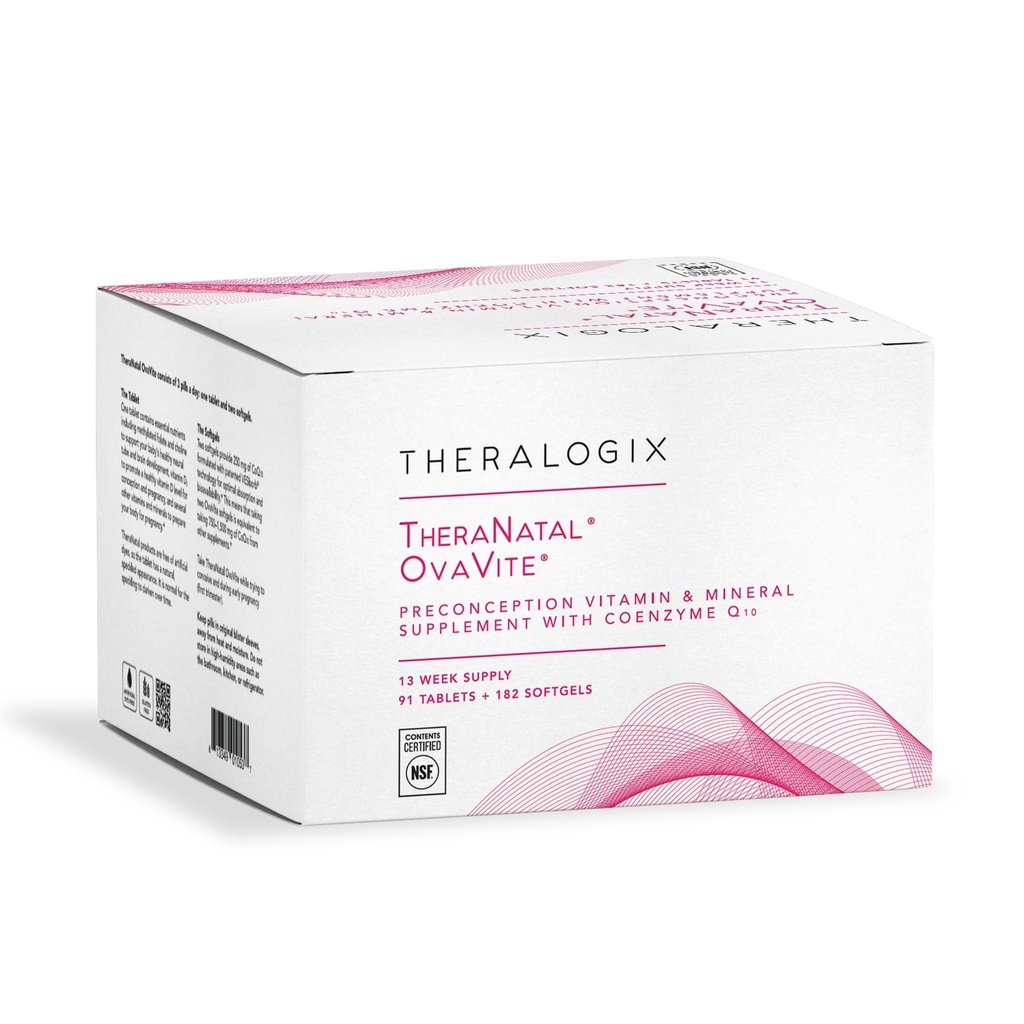 Theralogix TheraNatal OvaVitamines préconceptionnelles - Approvisionnement en 13 semaines - Vitamines prénatales et supplément de fertilité pour les femmes ayant coQ10* - Certifié NSF - 91 Tables, 182 Softgels (91 portions)