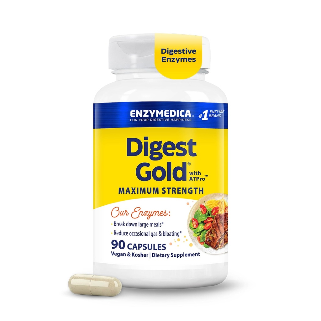 Enzymedica Digest Gold + ATPro, maximale sterkte, snelle werking, helpt Digest Large Meals, voor opgeblazen en gas, 90 capsules