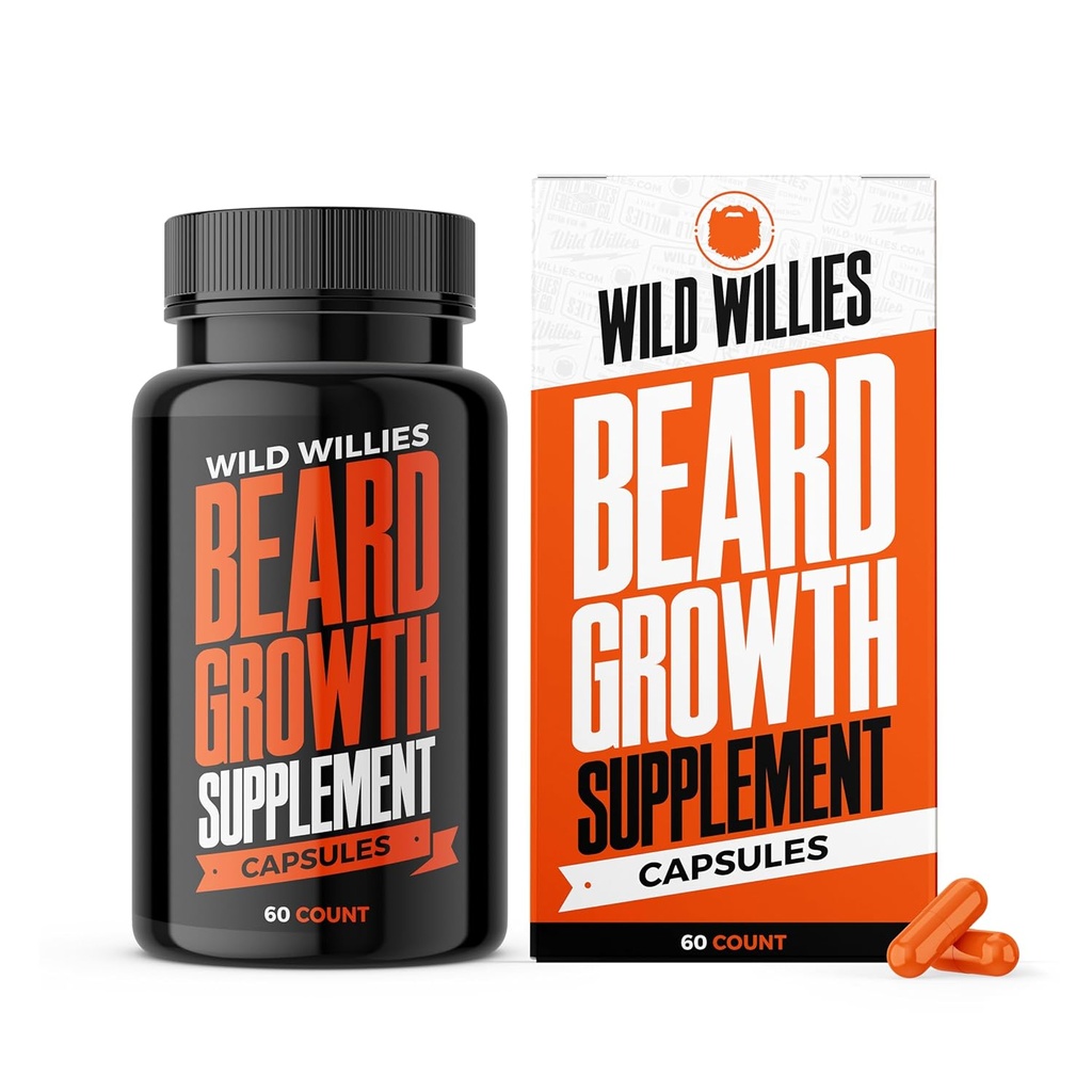 Wilde Willies Baard Groei Vitaminen - Natuurlijke BioSitol ASX Complex Baard Groei Supplementen voor mannen - 60 Capsules Anti Haarverlies Pillen - Supplement voor Fuller Thicker Baard Ondersteuning, Voorkom jeuk