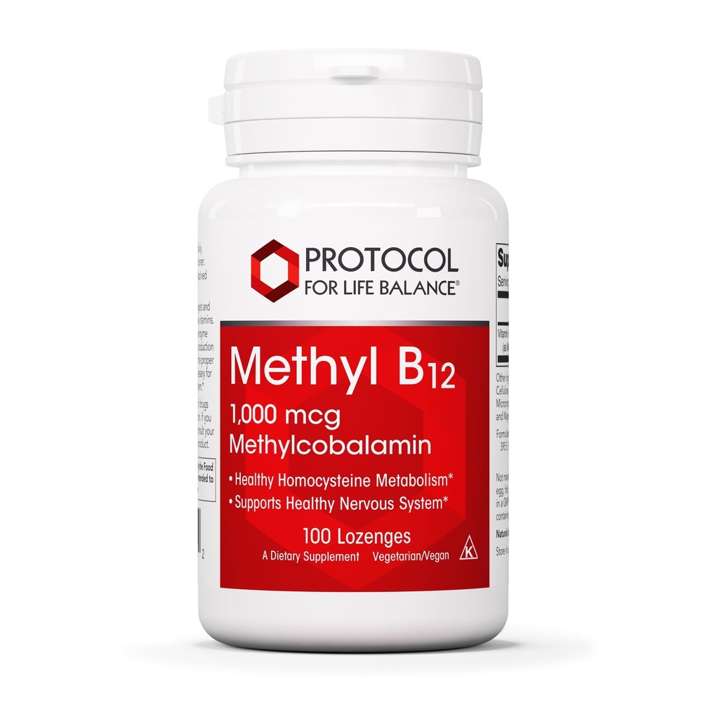 PROTOCOLE POUR LA BALANCE VIE Méthyl B12 1 000 mcg - Vitamine B12 pour le métabolisme de l'homocystéine - Soutien Cerveau Santé et santé Système nerveux - Kosher, Halal & Vegan - 100 Lozenges