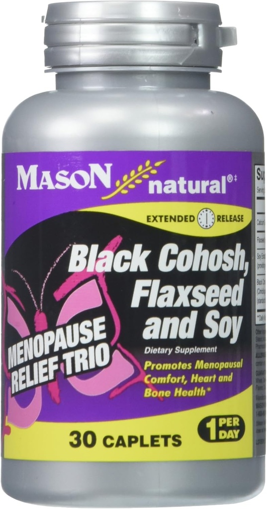 MASON NATUURLIJKE Menopauze Trio: Black Cohosh, Flaxseed, & Soy (Extended Release) - May Alleviate Hot Flashes & Night Sweats*, Supports Healthy Hormone Balance*, 30 Caplets