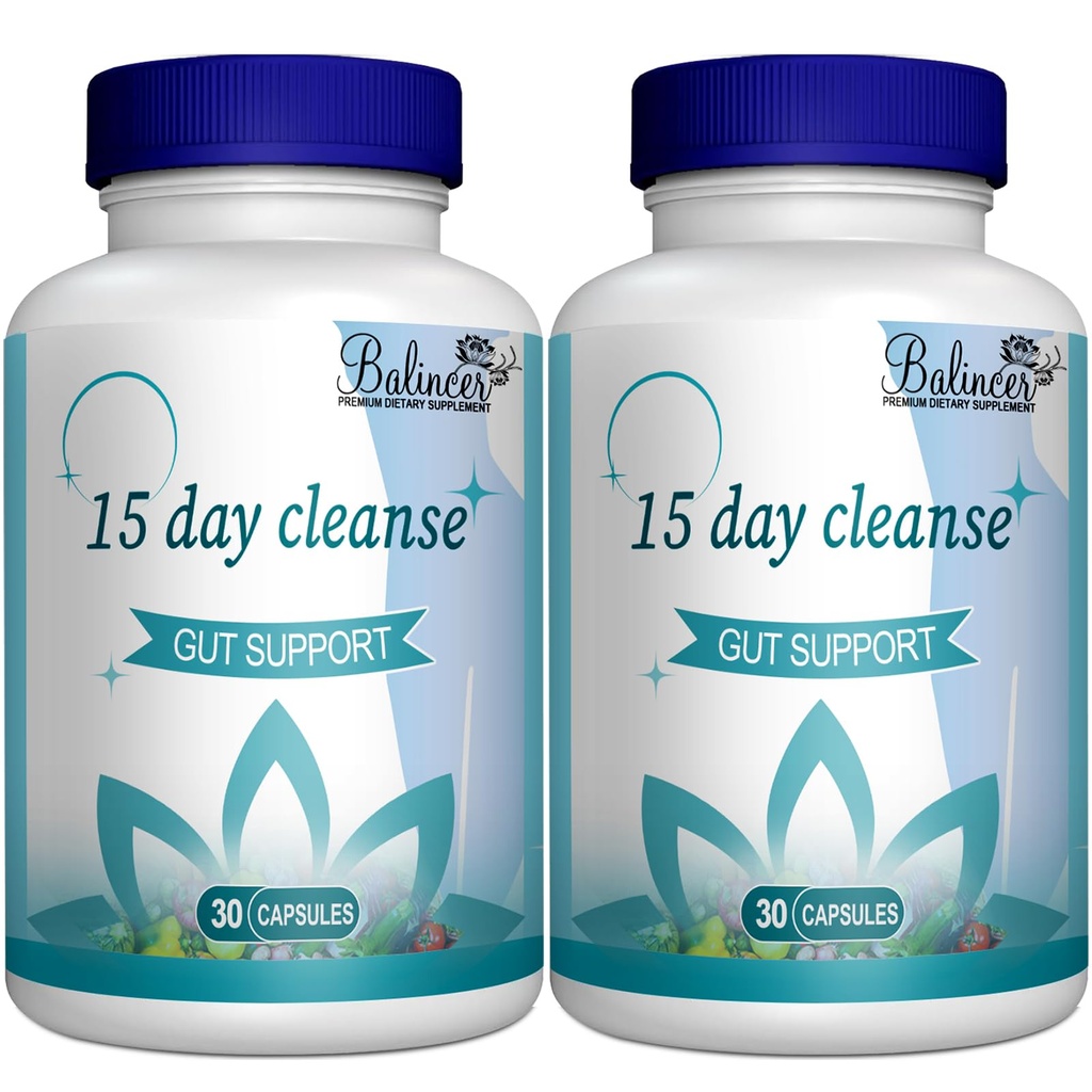 15 dagen Reiniging, Gut en Colon Support, Geavanceerde 15 dagen Gut Cleanse Detox voor vrouwen en mannen met Senna, Cascara Sagrada & Psyllium Husk, Non-GMO, 30 capsules