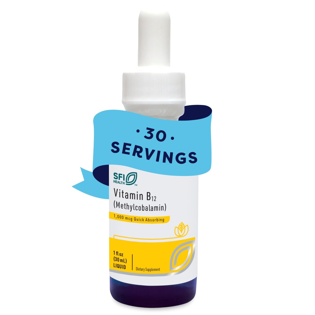 Klaire Labs SFI Santé Vitamine B12 gouttes liquides 1mg - Méthyl B12 gouttes, 1000mcg Méthylcobalamine active - Livraison liquide pour l'absorption efficace - Hypoallergène (30ml / 1 fl oz)