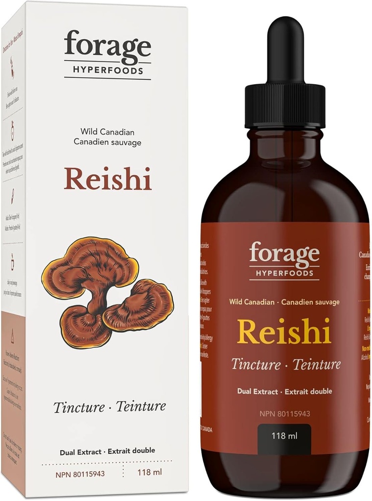Voeder Hyperfoods- Original Canadese Wild Reishi Mushroom Superfood Liquid Supplement Extract Tinctuur, Vegan, Non-GMO, Verbetert Immune System en Stress Response, Natuurlijke Kalm, 118ML