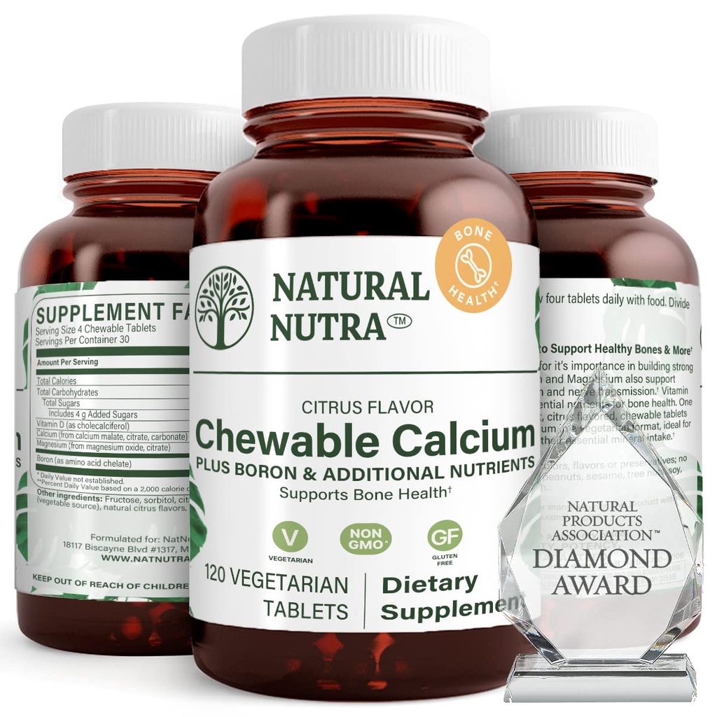 Natuurlijke Nutra kauwbare calciumsupplement voor bot sterkte, bevordert spier gezondheid, helpt verbeteren van de gezondheid van tanden, ondersteuning zenuw gezondheid, en cardiovasculaire gezondheid, verbeteren bot sterkte, 120 tabletten