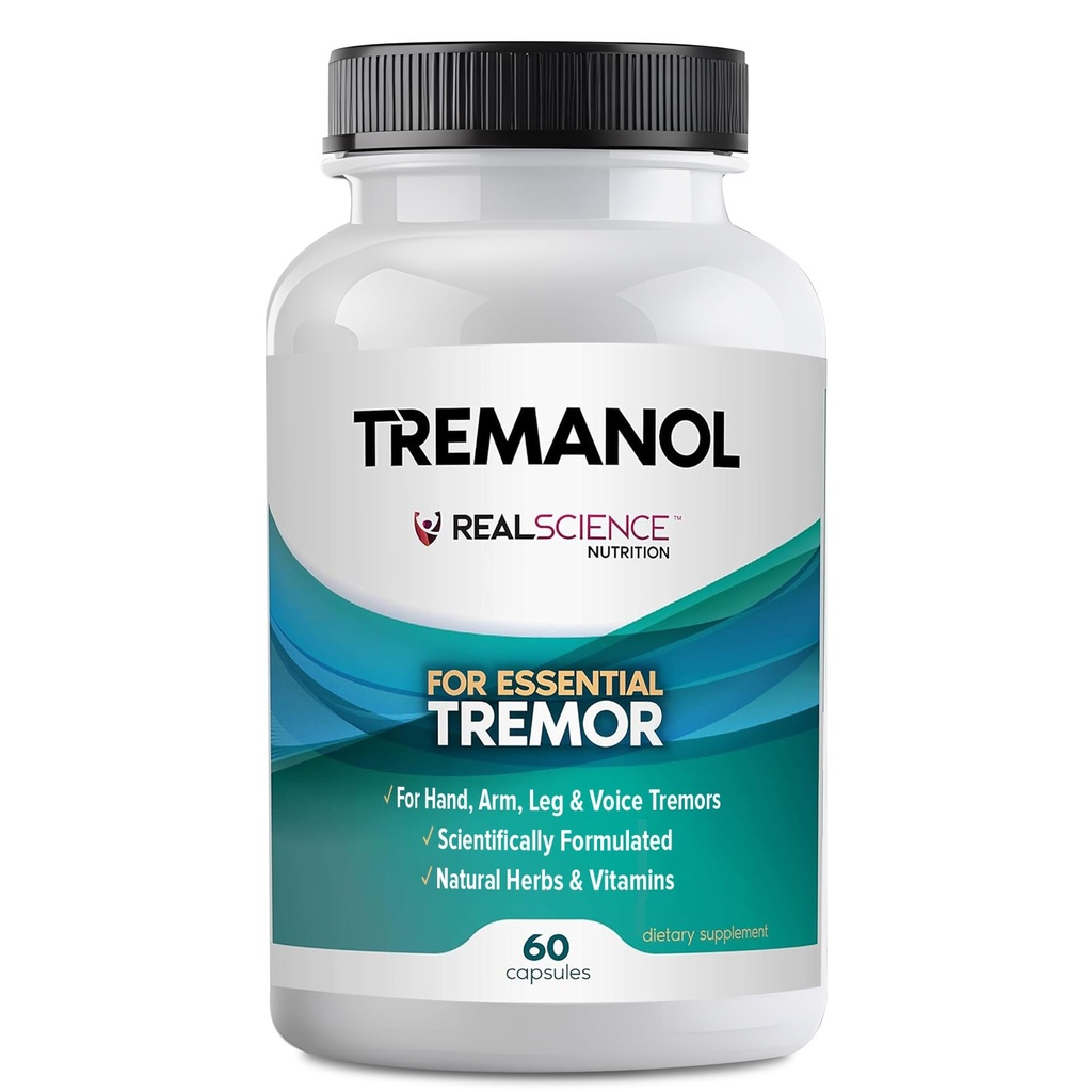 Tremanol Natural Aid Essential Tremor Relief Herbal Supplement for Neurological Support - Includes Vitamine B2 & B12, Passiebloem & Skullcap for Hand Tremor Aids - Made in USA, 60 Caps