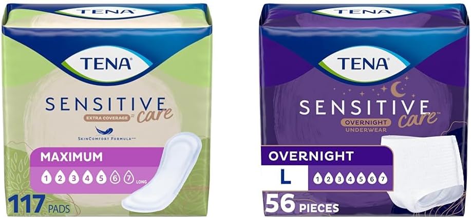 TENA Incontinence Pads, Bladder Control & Postpartum for Women, Maximum Absorbency, Long & Incontinence Underwear for Women, Overnight Absorbency, Intimates - Large - 56 Tel.
